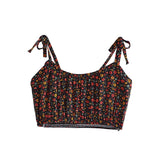 Boho Two Piece Set, Crop Top and Mini Skirt, Sierra Pansy in Red, Black and Green