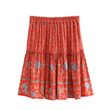 Boho Two Piece Set, Crop Top and Mini Skirt, Sierra Pansy in Red, Black and Green