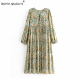 Gown Dress, Boho Maxi Dress, Loose Dress, Green and Copper Anna Vintage Rose