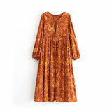 Gown Dress, Boho Maxi Dress, Loose Dress, Green and Copper Anna Vintage Rose