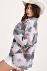 Boho Jacket, Woolen Coats for Women, Aztec Hendrix in Pink and Blue, Fast Shipping