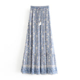 Boho 2 Piece Set, Matching Crop Top and Skirt, Wild Flower Blue Sky - Wild Rose Boho