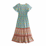 Midi Dress, Boho Dress, Sundress, Aubrey Zaynab in Yellow Pink and Green