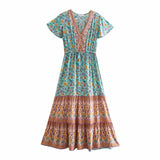 Midi Dress, Boho Dress, Sundress, Aubrey Zaynab in Yellow Pink and Green