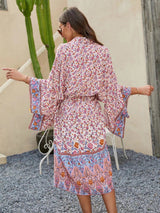 Boho Robe, Kimono Robe,  Beach Cover up, Aubrey Scilla in Pink and Green
