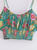 Boho Two Piece Set, Crop Top and Palazzo Pant, Green Petunia