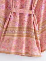 Boho Robe, Kimono Robe, Beach Cover up, Short Robe, Eulalie in Green and Pink