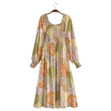 Boho Midi Dress, Sundress, Maryam in Orange, Green and Pink