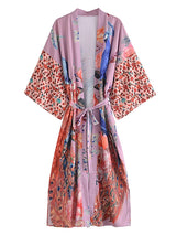 Boho Robe, Kimono Robe, Beach Cover up, Peacock in White and Pink