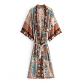 Boho Kimono Robe – “Flamingo in Blue” Beach Cover-Up for Women