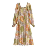 Boho Midi Dress, Sundress, Maryam in Orange, Green and Pink