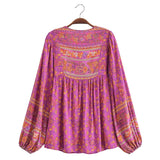 Boho Tops for Women, Boho Top for Women, Boho Blouse, Maryam in Orange, Green and Pink