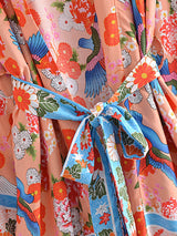 Boho Robe, Kimono Robe,  Beach Cover up, Short Robe, Blue Bird in Red