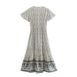 Boho Midi Dress, Sundress, Quincy in Green and Pink