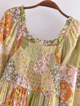 Boho Midi Dress, Sundress, Maryam in Orange, Green and Pink