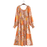Boho Midi Dress, Sundress, Maryam in Orange, Green and Pink