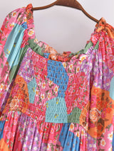 Boho Midi Dress, Sundress, Maryam in Orange, Green and Pink
