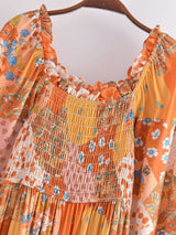 Boho Midi Dress, Sundress, Maryam in Orange, Green and Pink