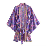 Boho Kimono Robe – “Forest in Purple” Floral Beach Short Cover-Up for Women