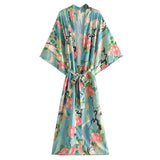 Boho Kimono Robe – “Lily Lotus” Green Floral Wrap Cover-Up for Women