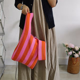 Boho Bag, Eco Tote Bags, Crochet Tote, Knitted Shopper Handbags, Striped in 5 colors