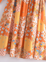 Boho Midi Dress, Sundress, Maryam in Orange, Green and Pink