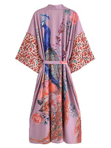 Boho Robe, Kimono Robe, Beach Cover up, Peacock in White and Pink
