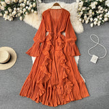 Maxi Dress, Boho Vintage Pleated Dress, Josephine Gown in Blue, Yellow, Orange and Pink