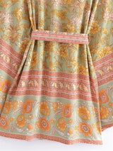 Boho Robe, Kimono Robe, Beach Cover up, Short Robe, Eulalie in Green and Pink