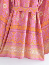 Boho Robe, Kimono Robe,  Beach Cover up, Short Robe, Amaryllis in Pink and Orange