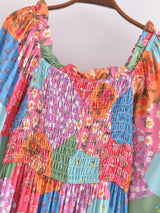 Boho Midi Dress, Sundress, Maryam in Orange, Green and Pink