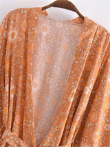 Boho Robe, Kimono Robe,  Beach Cover up, Short Robe, Amaryllis in Pink and Orange
