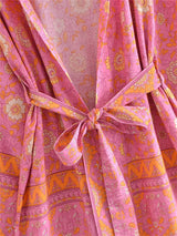 Boho Robe, Kimono Robe,  Beach Cover up, Short Robe, Amaryllis in Pink and Orange