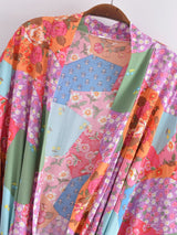 Boho Robe, Kimono Robe,  Beach Cover up, Maryam in Orange, Green and Pink
