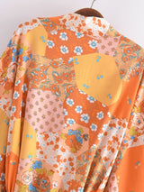 Boho Robe, Kimono Robe,  Beach Cover up, Maryam in Orange, Green and Pink