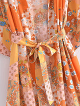 Boho Robe, Kimono Robe,  Beach Cover up, Maryam in Orange, Green and Pink