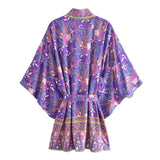Boho Kimono Robe – “Forest in Purple” Floral Beach Short Cover-Up for Women