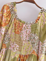 Boho Midi Dress, Sundress, Maryam in Orange, Green and Pink