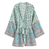 Boho Short Kimono Robe, Special Price, Her Flaming in Green