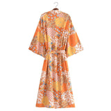 Boho Robe, Kimono Robe,  Beach Cover up, Maryam in Orange, Green and Pink