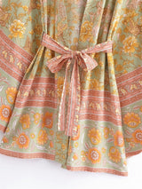 Boho Robe, Kimono Robe, Beach Cover up, Short Robe, Eulalie in Green and Pink