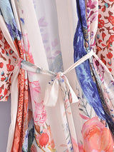 Boho Robe, Kimono Robe, Beach Cover up, Peacock in White and Pink