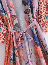 Boho Robe, Kimono Robe, Beach Cover up, Peacock in White and Pink