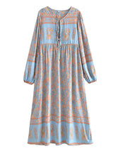 Gown Dress, Boho Maxi Dress, Loose Dress, Blue Maribel Datura