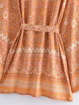 Boho Robe, Kimono Robe,  Beach Cover up, Short Robe, Amaryllis in Pink and Orange