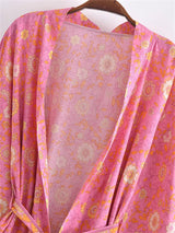 Boho Robe, Kimono Robe,  Beach Cover up, Short Robe, Amaryllis in Pink and Orange