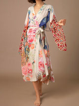 Boho Robe, Kimono Robe, Beach Cover up, Peacock in White and Pink