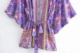 Boho Kimono Robe – “Forest in Purple” Floral Beach Short Cover-Up for Women