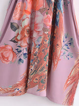 Boho Robe, Kimono Robe, Beach Cover up, Peacock in White and Pink