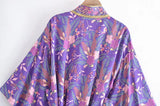 Boho Kimono Robe – “Forest in Purple” Floral Beach Short Cover-Up for Women